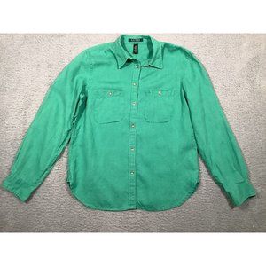 Lauren‎ Ralph Lauren 100% Linen Green Button Down Roll Tab Shirt Medium M